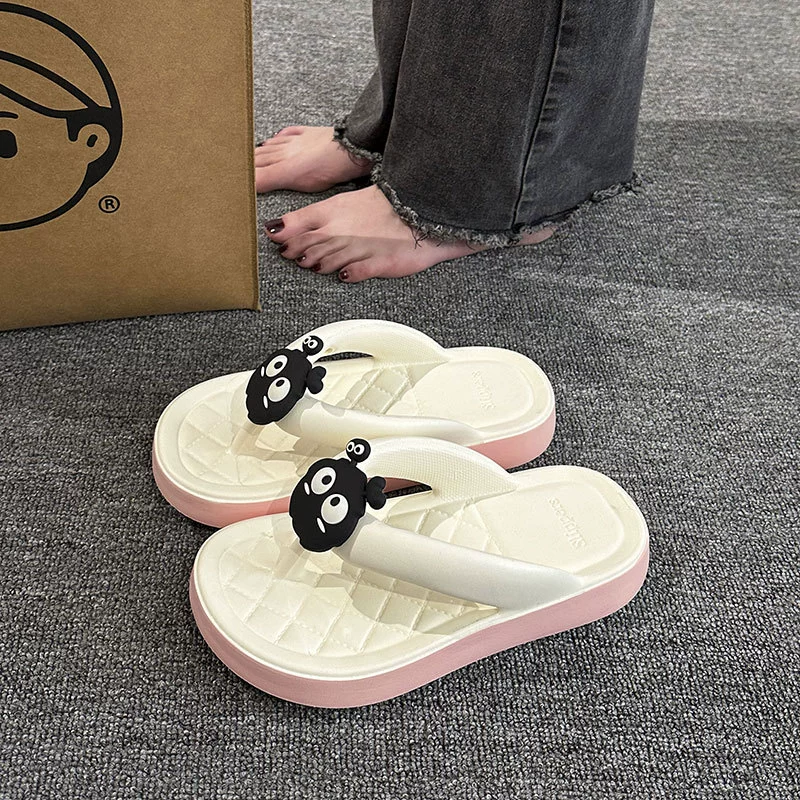 Шлоп с толстым дном дерьма женская летняя мода носить милые черно-белые брикеты пляжные противоскользящие ножки холодные тапочки
