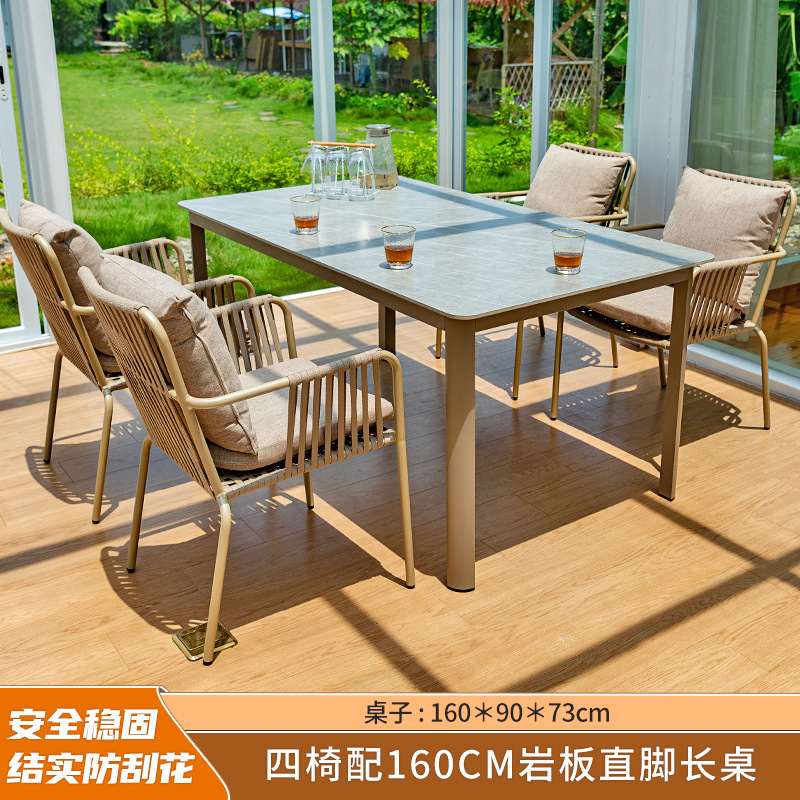 Al Aire Libre mesa y silla patio anticorrosión de madera jardín al aire libre cafetería al aire libre de madera de plástico tabla larga combinación fábrica de Ventas Directas