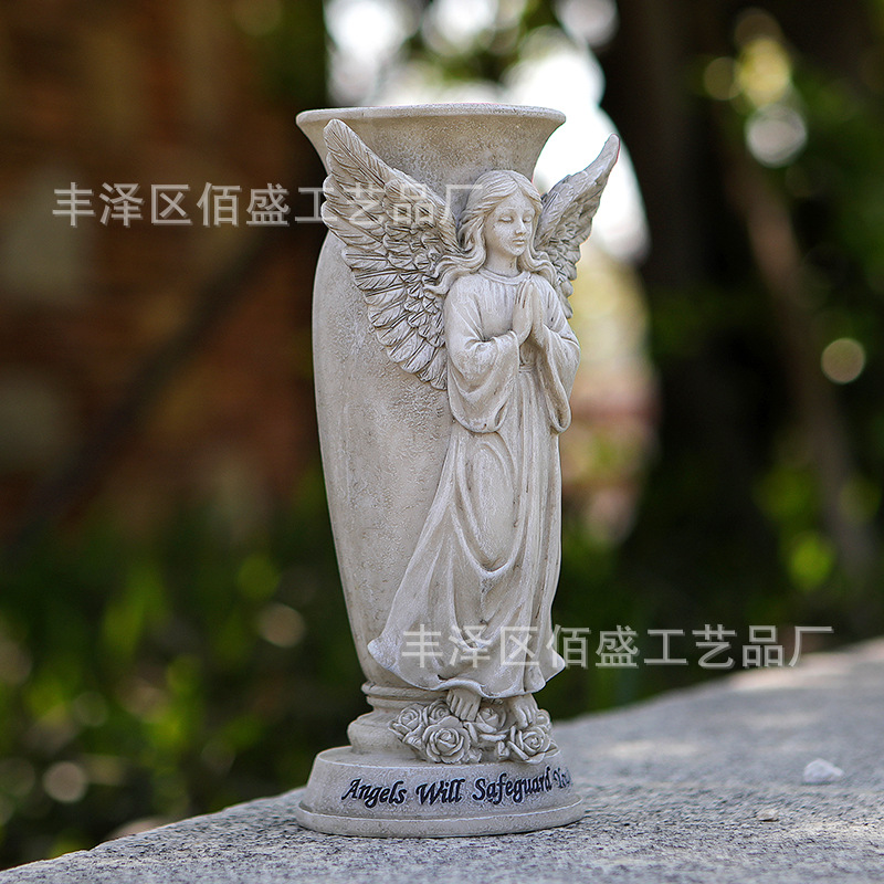 Adornos de jardín creativos con forma de ángel para cementerio, florero transfronterizo, arreglo floral, decoración conmemorativa para lápidas, estatua de resina artesanal.