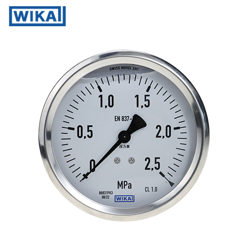 213.53.100轴向偏心波登管压力表不锈钢充液耐震IP65威卡WIKA包邮