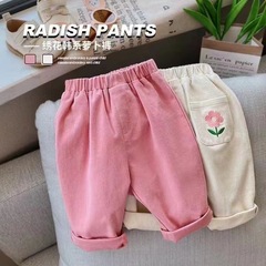 Girls' pants spring 2024 new summer style loose baby carrot pants girls casual straight 9-point pants