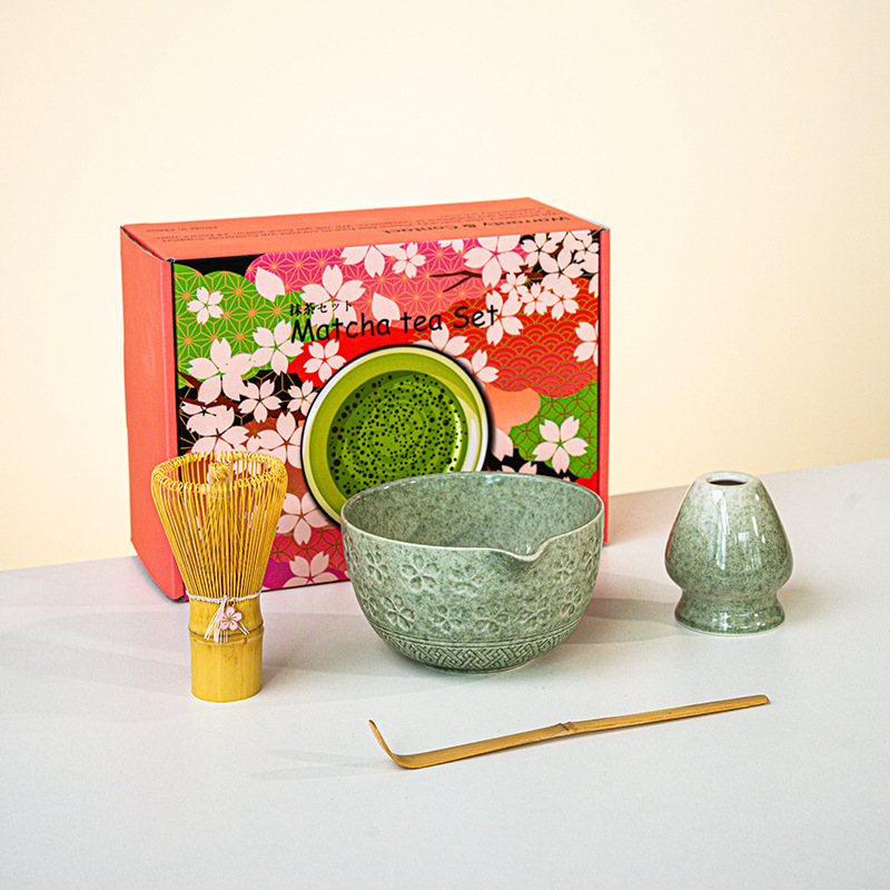 FJT 사쿠라 광구 그릇 말차색 4종 세트(사쿠라 박스 그린 패턴)