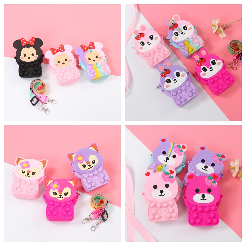 Cute Rabbit Children's Silicone Coin Purse Candy Jelly Storage Bag Pinch Bubble Puzzle Decompression Crossbody Bag