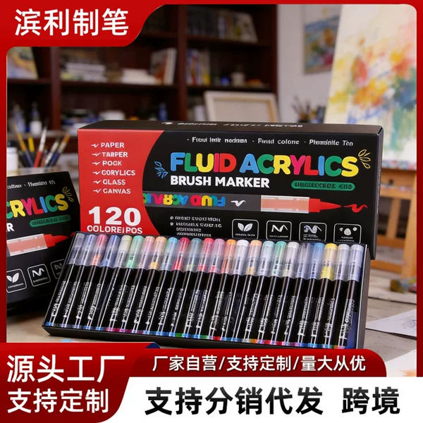 Cross-Border Direct Liquid Acrylic Marker Pens for Art, Wholesale from Manufacturer, for Drawing, Coloring, Liquid Coloring, Soft Tip, Journaling