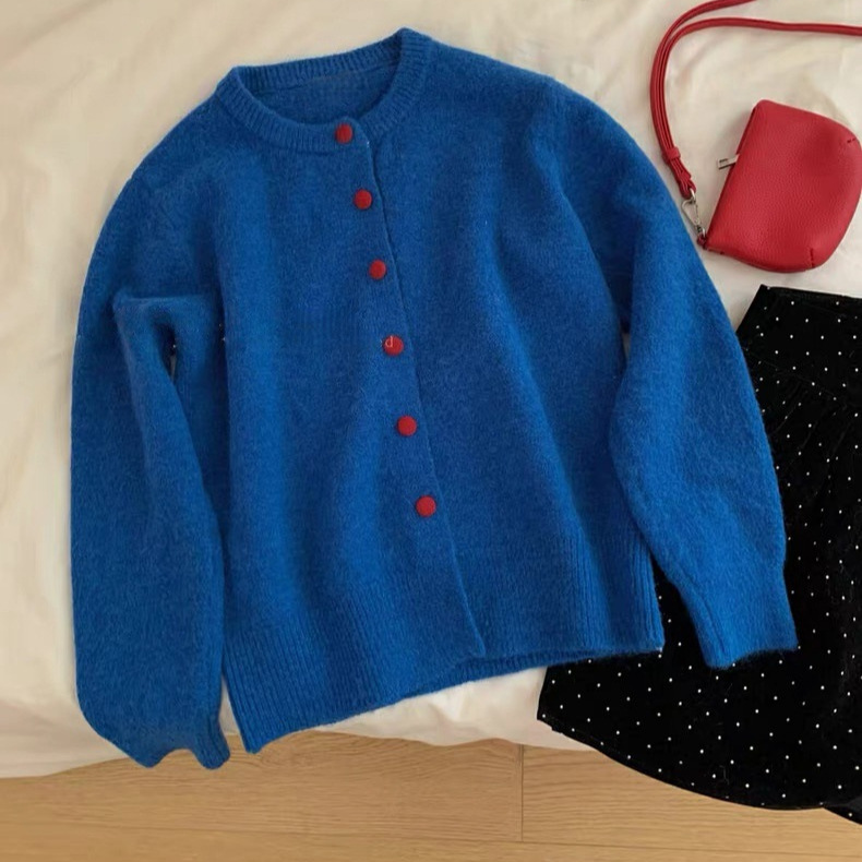 法式多巴胺针织开衫女2025秋冬马卡龙色系毛衣外套软糯加厚宽松