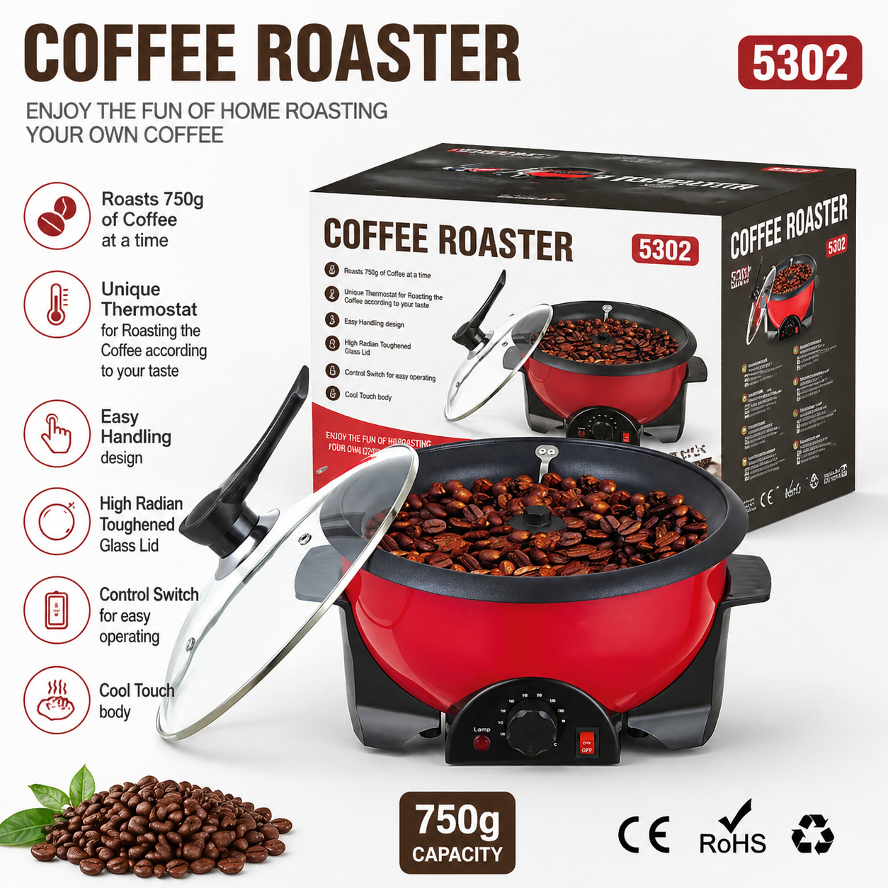 Máquina de tostado de granos verdes de café Máquina multifuncional de tostado de granos de café Máquina de tostado uniforme de granos de café Máquina de tostado de granos con calefacción eléctrica