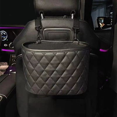 car interior decoration supplies — Car storage bag/box - storage-bucket-leather-solid-black