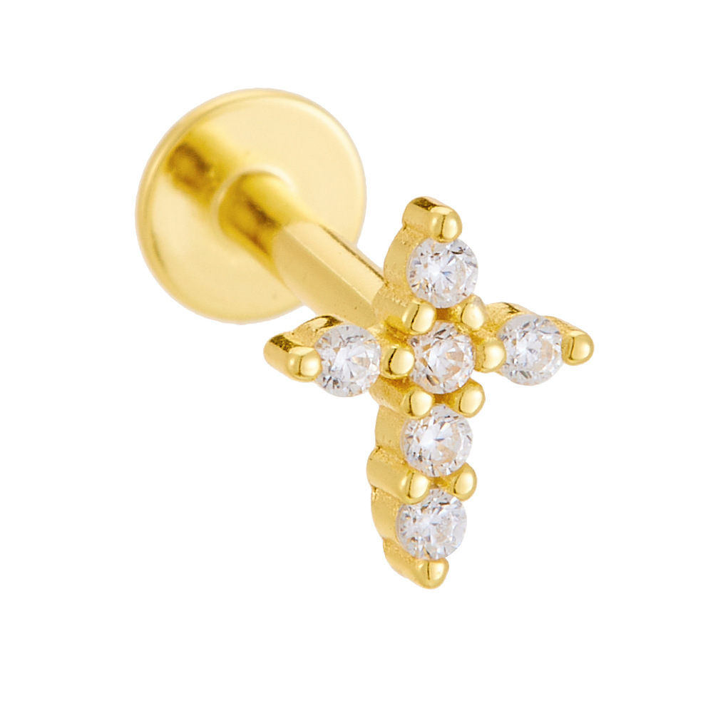 Diamantes geométricos de plata de ley 925 Opel cabeza plana hilo cuerpo humano punción oreja pendientes Europa y América joyería transfronteriza