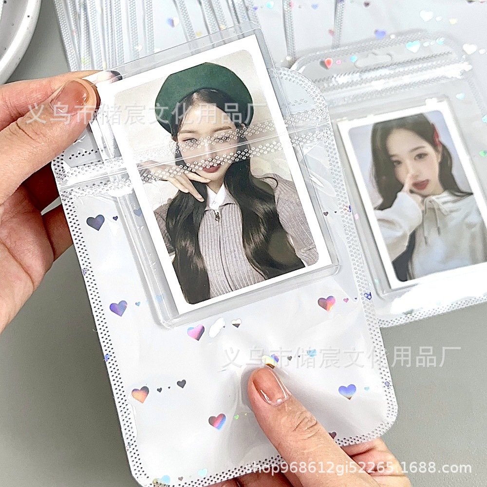 Bolsa autosellante de láser de amor de alta apariencia ins embalaje de tarjeta bolsa de regalo tarjeta pequeña mano cuenta Material embalaje bolsa de sellado