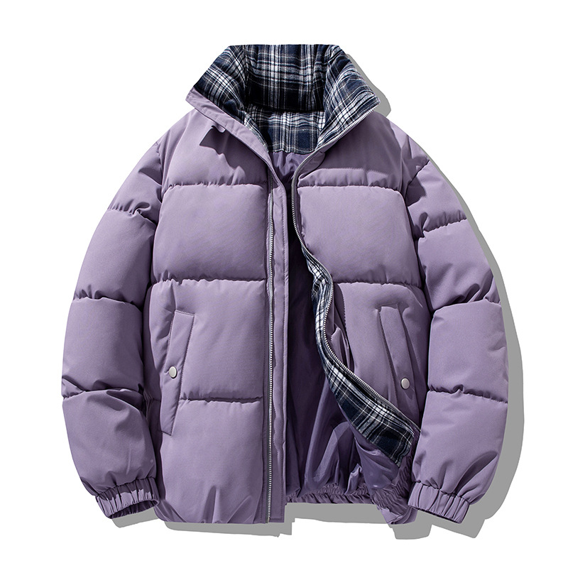 Padded Plaid Jacket With Stand-up Collar For Men And Women_voghion.com