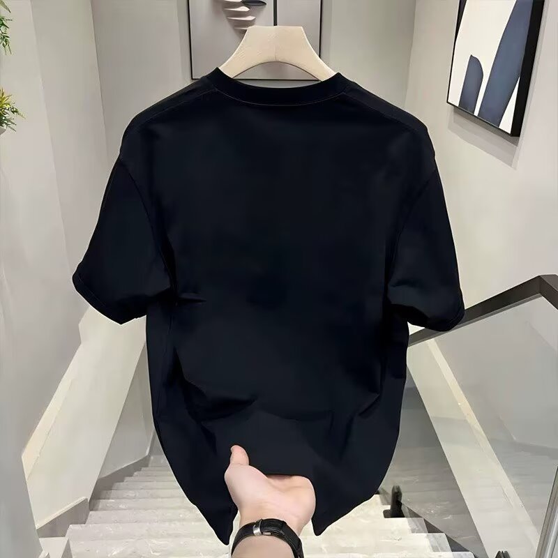 Summer Heavyweight Cotton T-Shirt for Men Short Sleeve Loose Fit Casual Crew Neck INS Style Top American Trendy Brand Creative Printed_viptrois.com