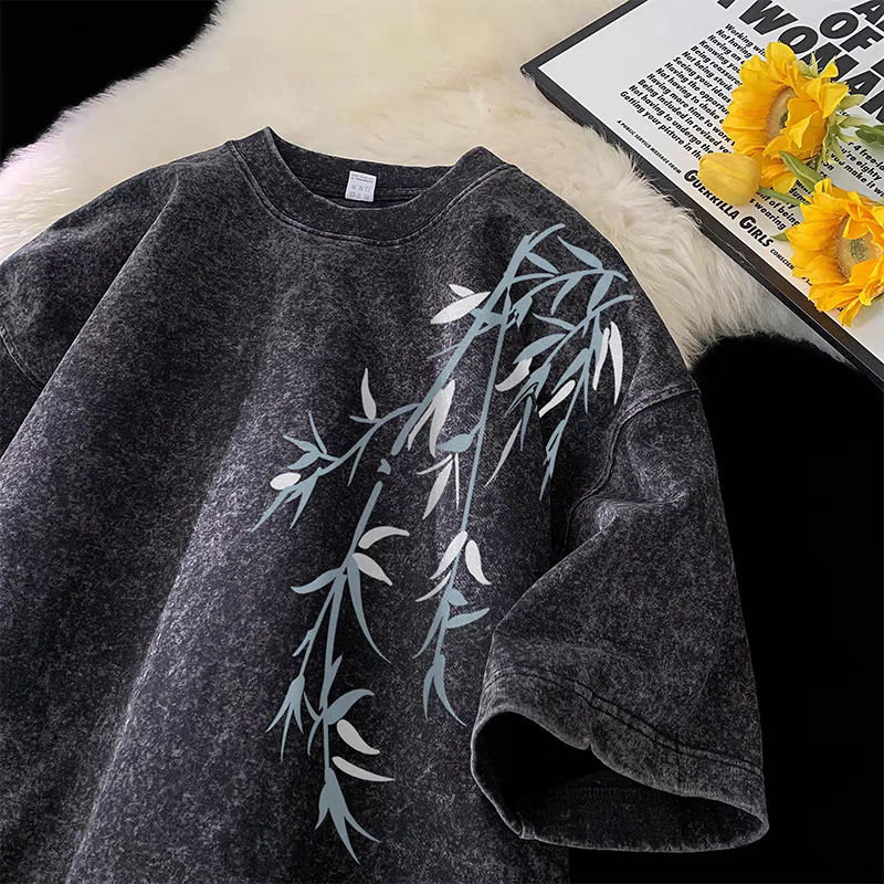 Camiseta de manga corta de algodón puro desgastado lavado retro americano para hombre, camiseta de media manga de marca holgada informal de verano para hombre