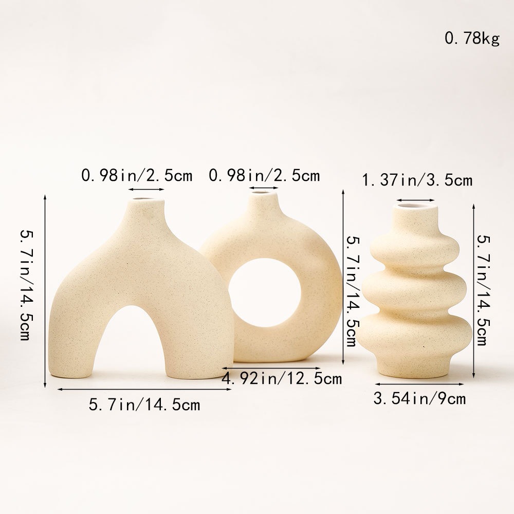 Jarrones Decorativos de Cerámica, Juego de 3 Piezas, Porcelana Blanca, Diseño Geométrico, para Decoración del Hogar