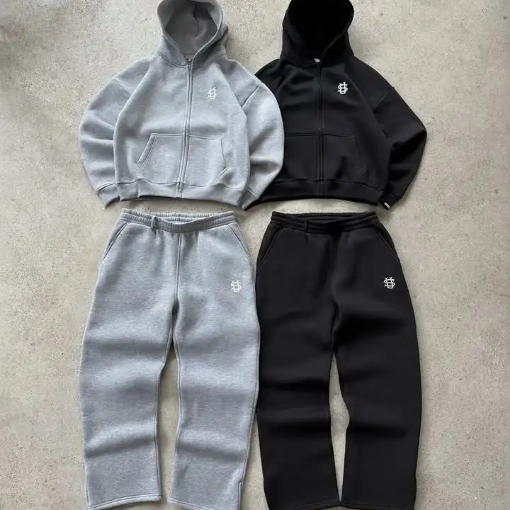 Men's & Women's Embroidered Wide-Leg Pants – Trendy Couple Matching Set (Black/Grey/Navy/Pink/Brown, S-3XL)_voghion.com