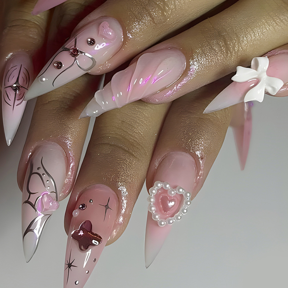 Rosa lindos arcos tridimensionales para usar uñas de punta de comercio exterior 24 piezas de fabricación directa de uñas