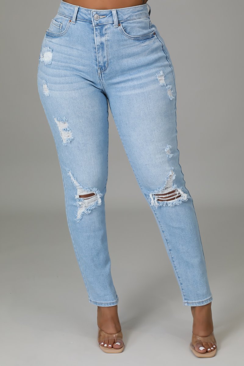 High Waist Washed Ripped Straight jeans NSARY126813