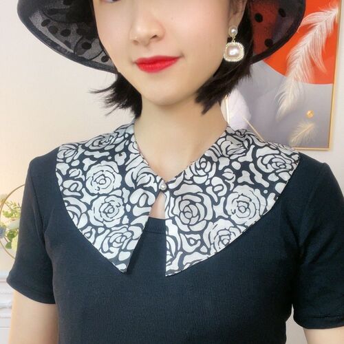 Variety of fashionable satin fake collar pearl buckle double layer fake collar summer sun protection decorative neck gaiter factory straight hair