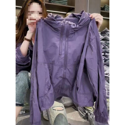 2025 Summer New Arrival Women's Stylish Purple Sunscreen Clothing Loose Thin Hooded Casual Sun-Protective Windbreaker Coat