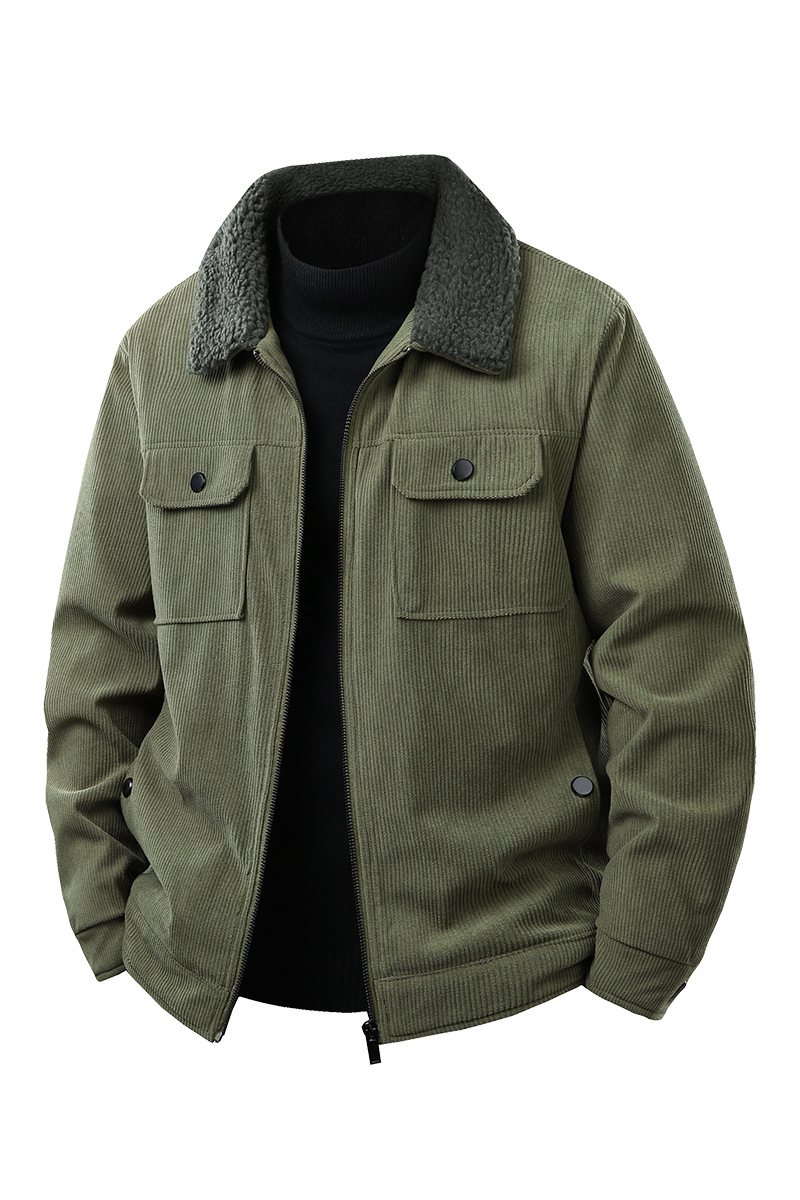 Men's lambswool lapel jacket, corduroy dad's cotton coat, fleece-lined and thickened workwear cotton jacket, autumn and winter clothing, temperature-regulating