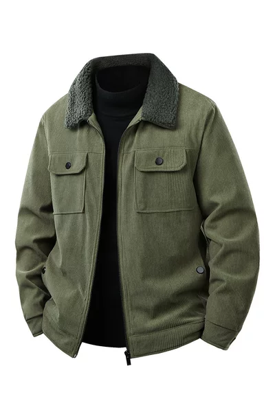 Men's lambswool lapel jacket, corduroy dad's cotton coat, fleece-lined and thickened workwear cotton jacket, autumn and winter clothing, temperature-regulating