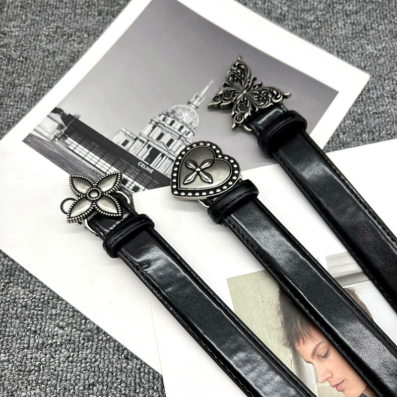 SMFK retro multi -style belt cross flower butterfly love wild black silver vegetables bright patent belt