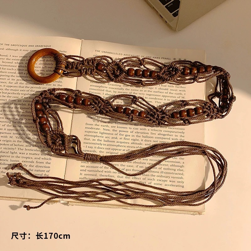 8 # Ring brown braided rope beads about 120cm waist chain