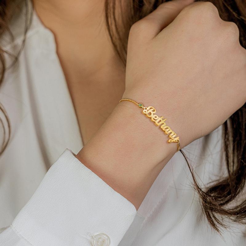 [Minimum Order of One Piece] Private Design Stainless Steel Name Cutting Bracelet Electroplated Titanium Steel Jewelry for Women and Men Ins Style