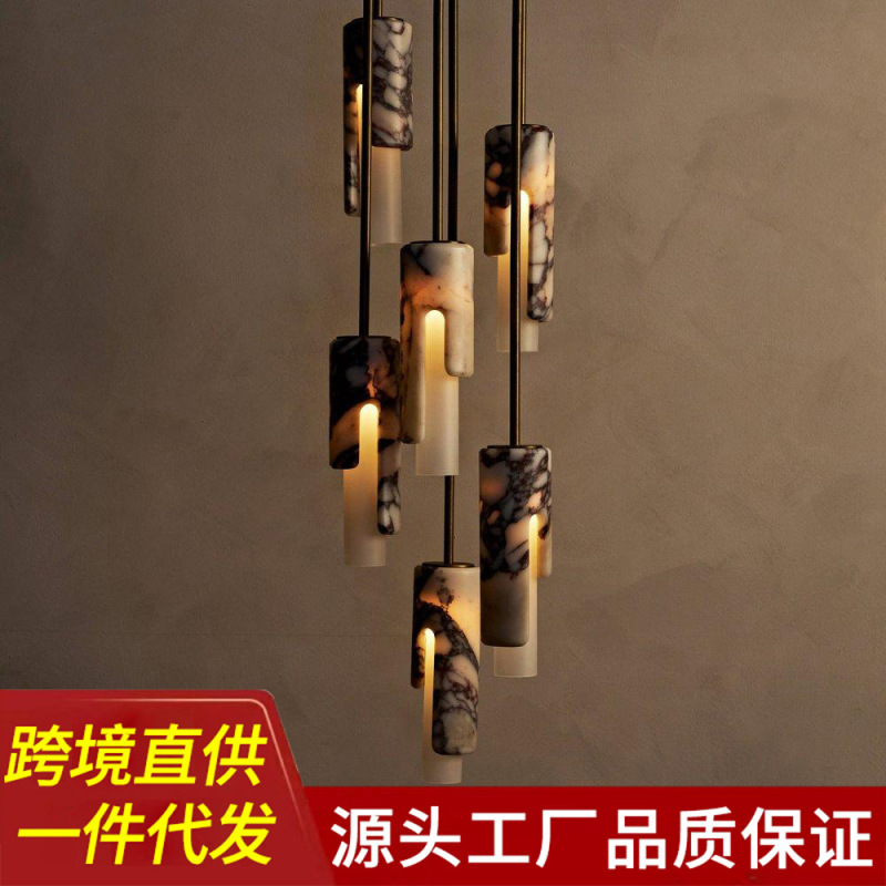 Retro French Marble Restaurant Chandelier Light Luxury Casual Classical Homestay Hotel Villa Bedroom Living Room Hanging Lamp