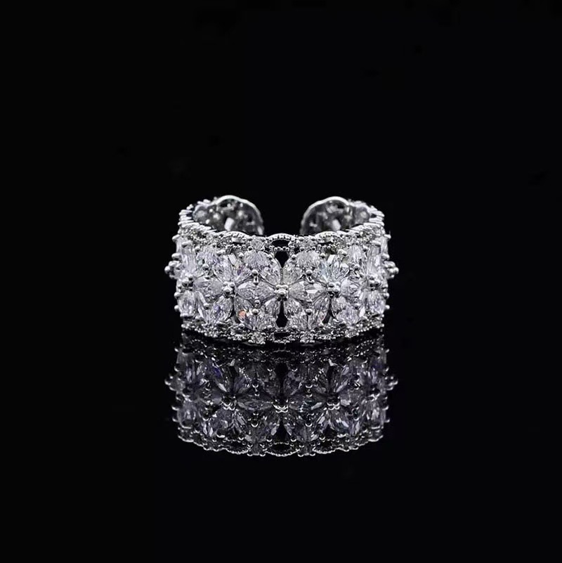 Kristall Blumen Statement Ring Für Damen Designer Offener Ring_voghion.com