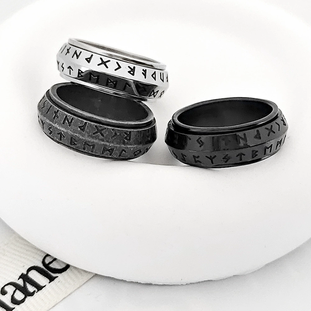 Трансграничные горячие продажи ретро скандинавские викинги Lunen руны титановая сталь вращающееся кольцо для снятия стресса