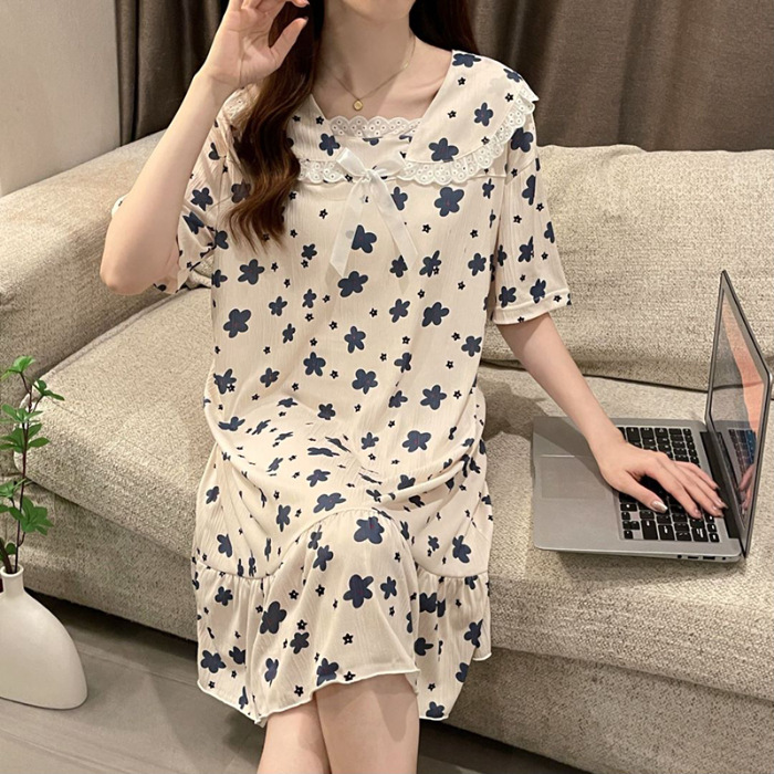 2024 pijama de mujer algodón de tela pijama de verano estudiantes frescos lindos mangas cortas ropa de cuello de muñeca media y larga