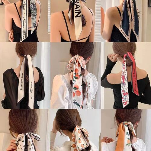 Silk scarf headband for women to tie hair and Internet celebrity 2024 new summer thin style French super fairy headband streamer ribbon headdress