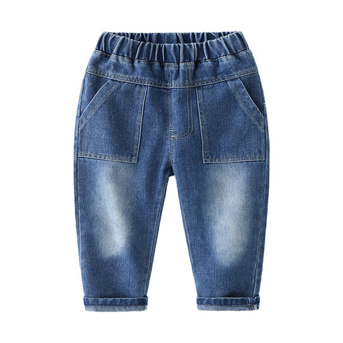 2024 spring boys 'denim pants casual cotton fashionable pants monochrome mid-waist soft and cute pants