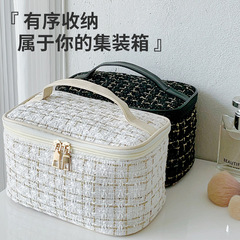 新款小香風化妝包大容量格子手提韓版便攜洗漱收納包妝盒旅行包