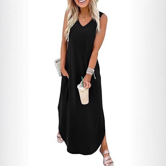 2025 Cross-Border Summer Dress Ultra-Long Vacation Beach Tank Dress with Pockets Amazon Independent Site Vacation Style