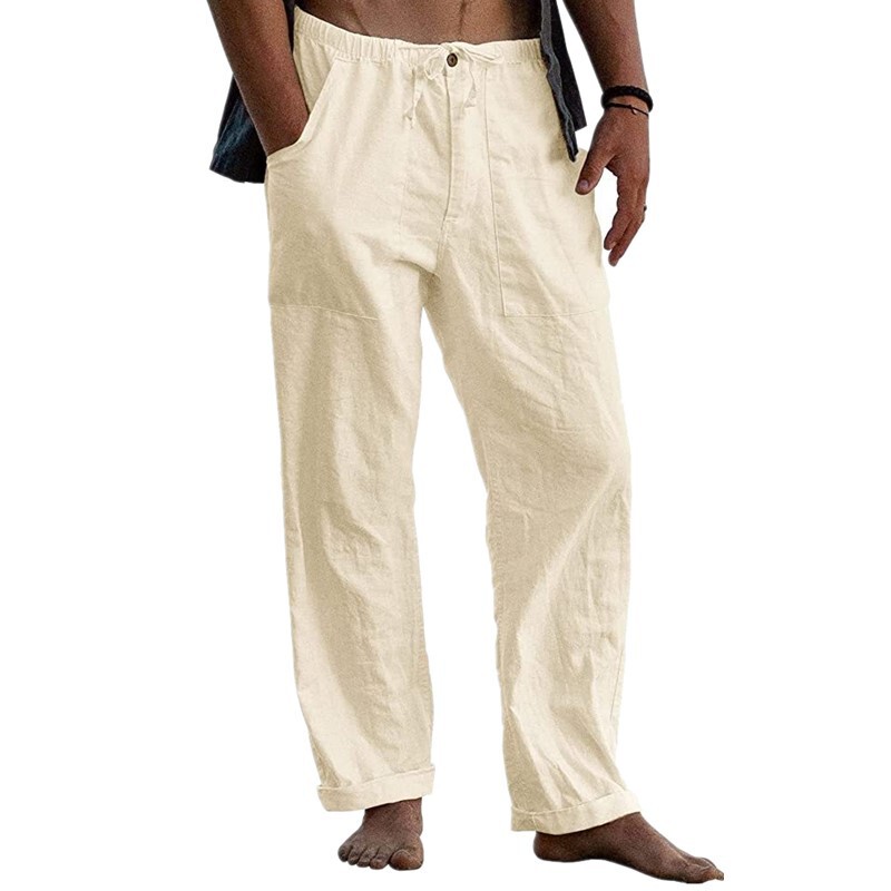 2022 Men's Linen Trousers Yoga Beach Loose Casual Summer Elastile Waist Drawstring Loose Pants with Pocket 2022 Men's Linen Trousers Yoga Beach Loose Casual Summer Elastile Waist Drawstring Loose Pants with Pocket
