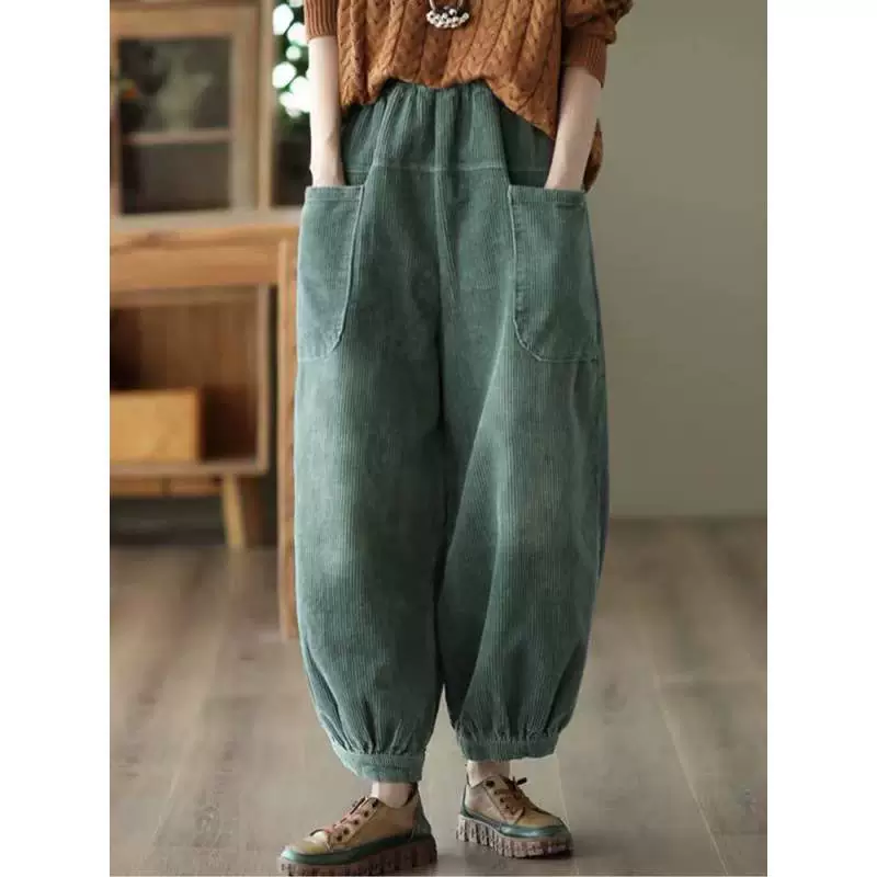 В наличии: осенне-зимние вельветовые женские брюки, винтажные художественные свободные брюки-шаровары, утягивающие, в японском стиле, широкие брюки, брюки-фонарики.