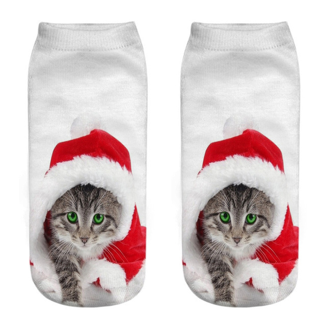 New Design 3D Printing Women's Winter Christmas Socks Funny Creative Pet Cat Face Neutral Cotton Harajuku Ankle Socks Children
