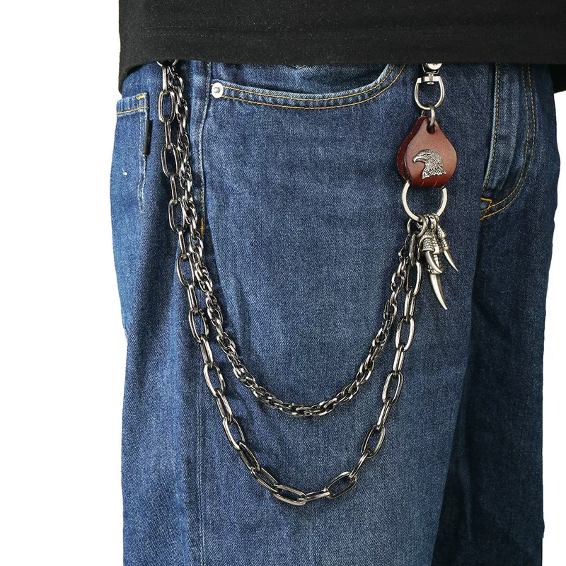 Trousers for men and women hip-hop style, denim fashionable universal metal accessory, punk style