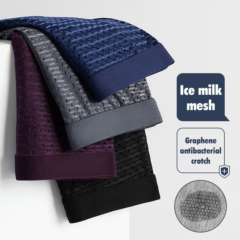 Mesh Ice Silk Mesh Underwear Men's Boxer Briefs Foreign Trade Cross-Border Factory One-Piece Dropshipping Wholesale