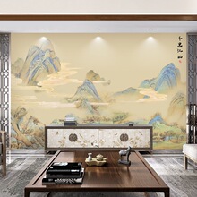 千里江山图壁纸新中式国画山水壁画电视背景墙纸客厅墙布茶室壁布