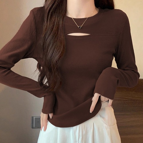 Pure Color Laced Fleece Base Shirt for Women 2025 Autumn/Winter Layering Long Sleeve Warm Bodycon Short-sleeved Top