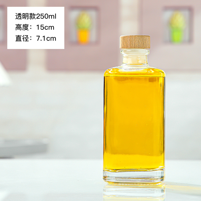 Botella de vidrio cuadrado espesado en casa-elaborada ciruela waxberry leche té jugo fruta botella vino tapa corcho vino