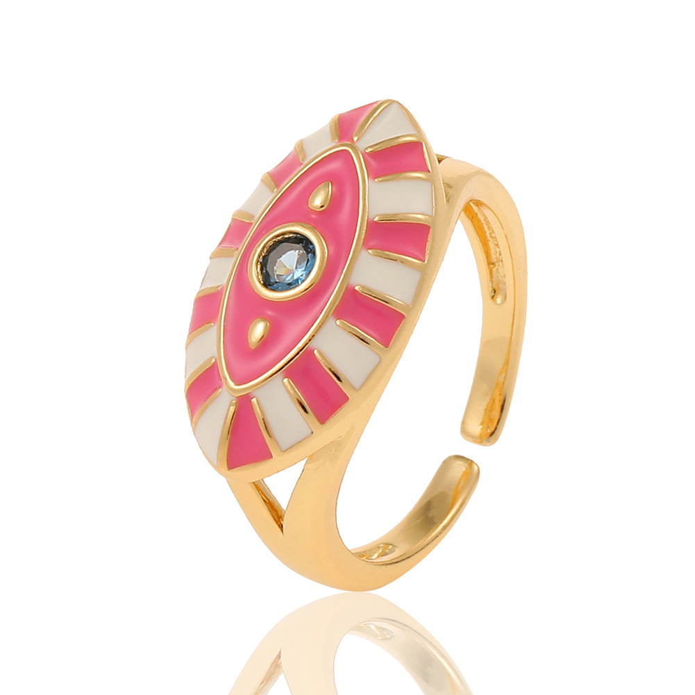 Retro Devilu0027S Eye Copper Open Ring Enamel Zircon Copper Rings