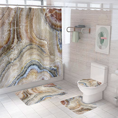 Cross-border e-commerce digital printing marble pattern waterproof and mildew-proof bathroom shower curtain three-piece set four-piece wholesale