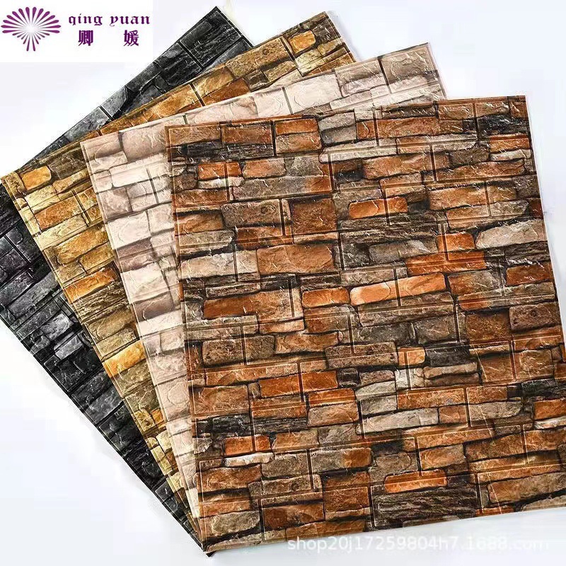 Self-Adhesive Wallpaper 3D Stereo Wall Stickers Bedroom Warm Tv Background Wall Decoration Retro Brick Pattern Stickers Waterproof and Moisture-Proof