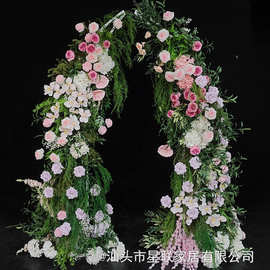 欧式田园风格牛角拱门花艺 仿真花假花摄影背景婚礼成品布置花艺