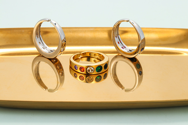 Birthday Occasion Vintage Micro-inlaid Color Zircon Opening Adjustable Copper Ring Wholesale Nihaojewelry