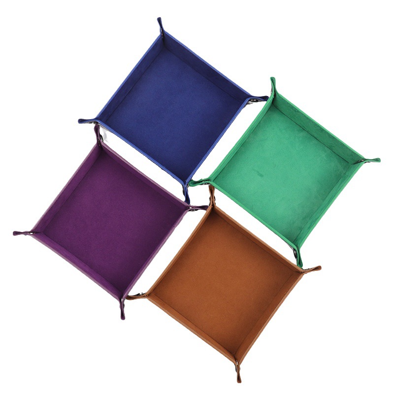 Amazon Venta caliente pu cuero plegable cuatro-esquina bandeja rectangular caja de almacenamiento caja escritorio juego dados bandeja de almacenamiento