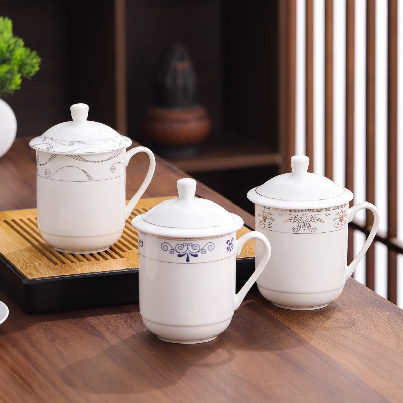 Wholesale Jingdezhen Tea Cups with Lids for Hotels, Ceramics for Home, Durable Hot Water Cups for Office, Meetings, Reception, and Gift Cups